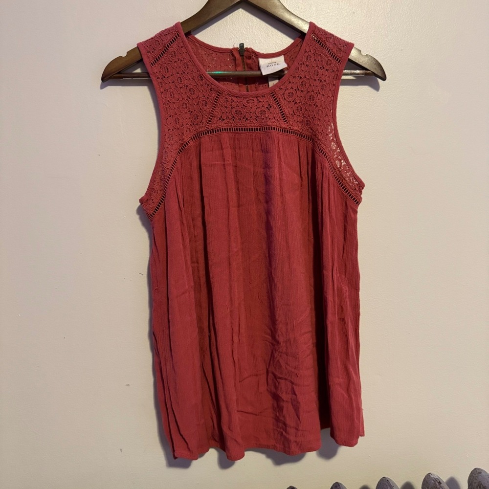 Knox Rose Women's Coral Lace Ruffled Tank Top Size M Boho Indie Feminine